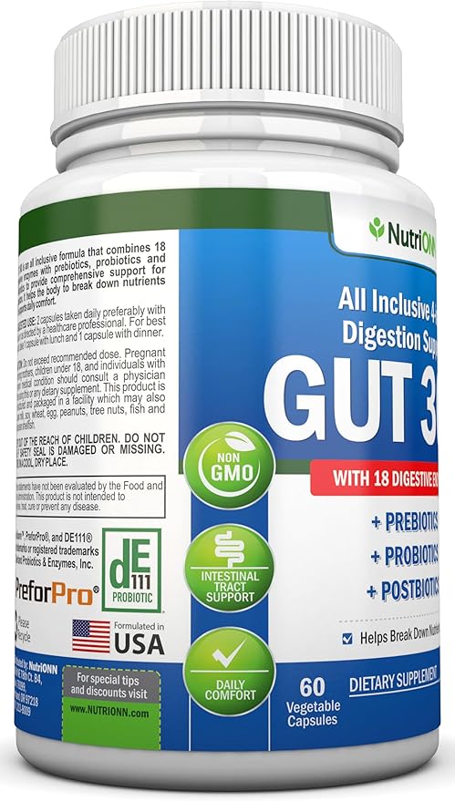 4-in-1 Probiotics, Prebiotics & Postbiotics with 18 Digestive Enzymes for Women & Men - Complete Gut & Digestive Support Supplement - Bloating Relief and Enzymes for Digestion - Non GMO - Vegan