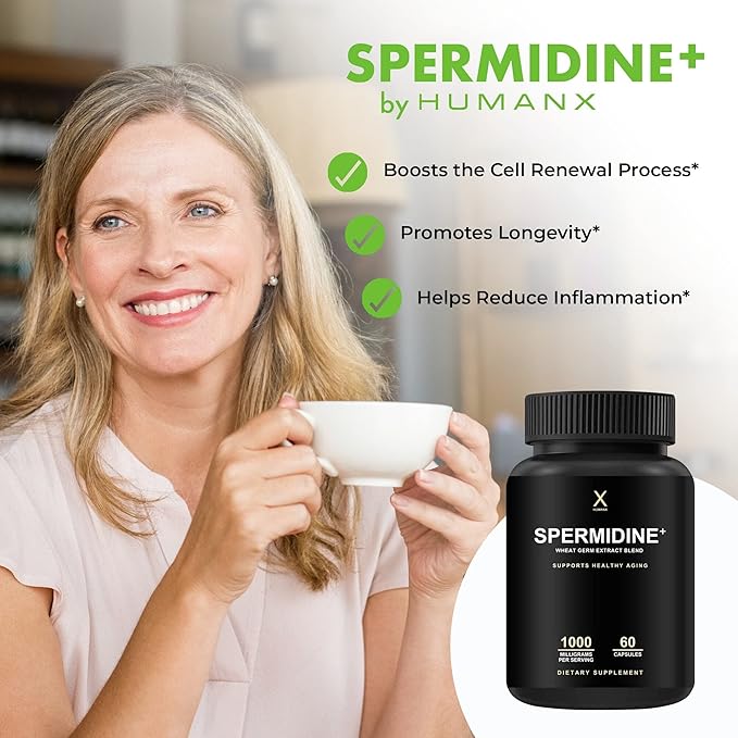 HUMANX Spermidine+ (USA Third Party Tested) - Spermidine-Rich Wheat Germ Extract & Zinc to Activate Cellular Renewal - Non-GMO, Spermidine Capsules - Supports Healthy Aging - Spermidine Supplement