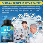 Vegan Omega 3 Supplement, 120cts Omega3 Fatty Acids Softgels, Fish Oil Alternative, Plant-Based DHA EPA, Algae Oil Omega-3 Supplement, No Fish Taste,Non GMO
