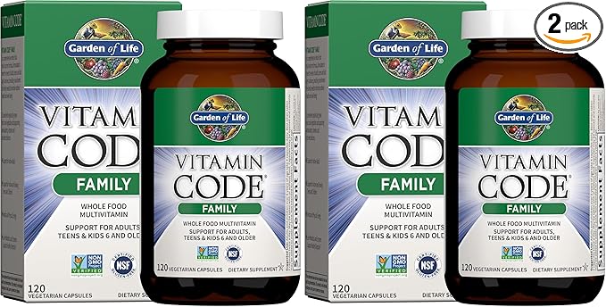 Garden of Life Multivitamin for Women, Men,Kids Age 6 & up, Vitamin Code Family Multi,120 Vegetarian Capsules, Whole Food Vitamins, Food Blend & Probiotics, Gluten Free Dietary Supplements (Pack of 2)