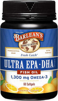 Barlean's Omega 3 Fish Oil Supplements, Supplement Softgels for Men and Women, 1300 mg Ultra EPA and DHA Fatty Acids, Orange Flavored, 60 Count