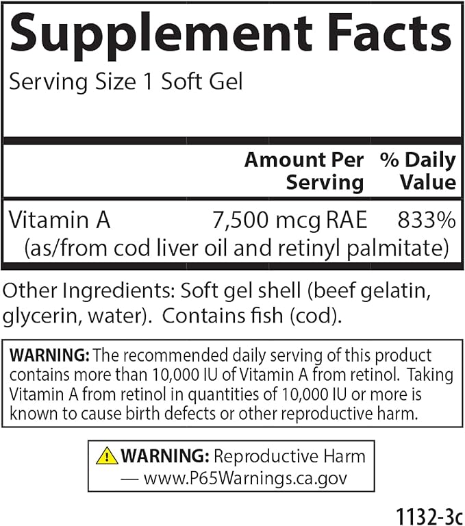 Carlson - Vitamin A, 25000 IU (7500 mcg RAE), Immune Support, Vision Health, Antioxidant, Vitamin A Supplements, 250 Softgels