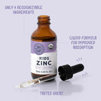 VIMERGY Kids USDA Organic Liquid Zinc Sulfate – for Children & Adolescence 1-18 Years Old, Fast-Absorbing Immune Support* – Promotes Healthy Bones, Hair & Skin. Kosher, Vegan, Non-GMO – 55 mL