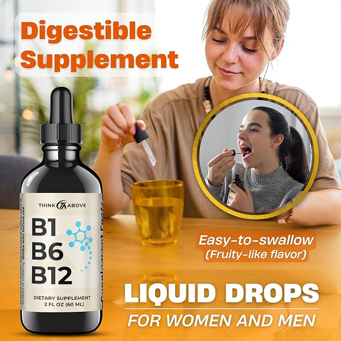 B1 B6 B12 Vitamin Liquid Drops - Nerve, Energy, Brain Support Supplement - Fruity-Like Flavor - Methylcobalamin, Thiamine, Pyridoxine (2)