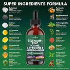 Thyroid Support Drops - Selenium, Zinc, Iodine, L Tyrosine, Ashwagandha, Turmeric, Schisandra Guggu, Cayenne, Basil - Liquid Supplement Folate Copper Alcohol -Free, Vegan, Non-GMO – 4 oz