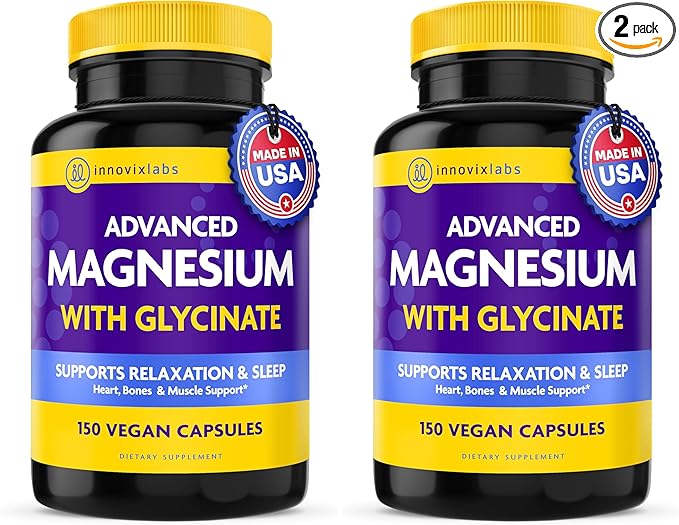 InnovixLabs Advanced Magnesium Capsules - 150 Ct, 210 mg - Chelated Glycinate and Malate - High Absorption, Promotes Relaxation, Bones, Muscle Health, Vegan Malate Sleep Supplement (Pack of 2)