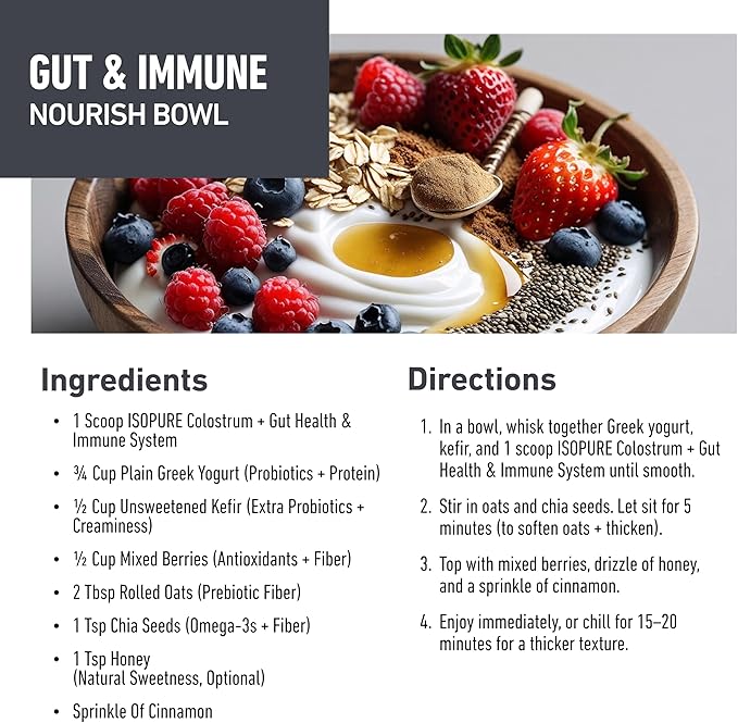 Isopure Colostrum + Gut Health & Immune System Support, 30 Servings (Pack of 1)