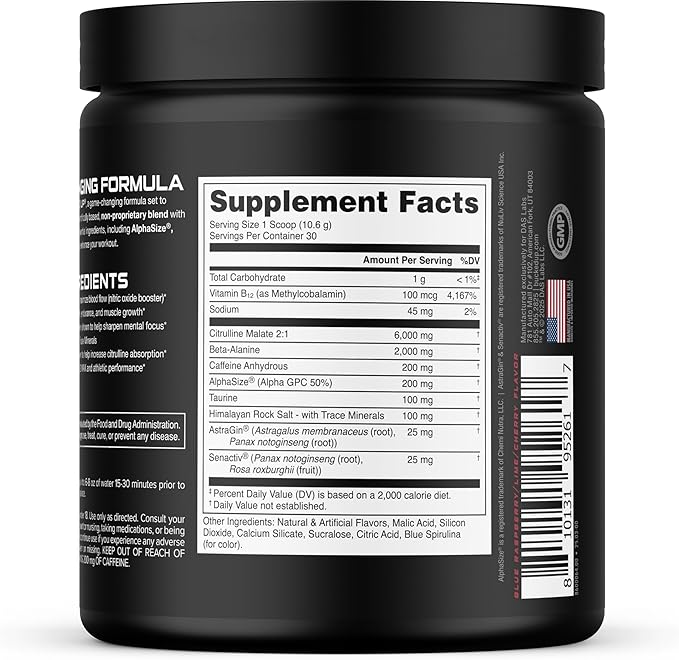 Bucked Up Pre Workout Freedom Pop | 200mg Caffeine with Citrulline Malate Beta Alanine AlphaSize and Taurine | Pre Workout Powder (30 Servings)