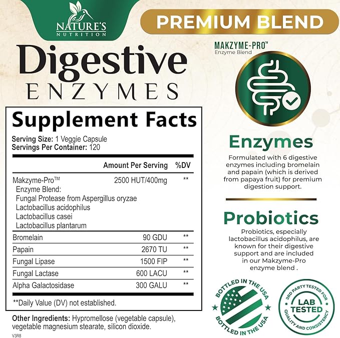 Digestive Enzymes - Super Digestive Multi Enzyme Complex for Bloating & Gut Health Support with Bromelain, Papain, Probiotics & Prebiotics - Digestion Health Support for Women & Men - 120 Capsules