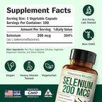 Selenium 200 mcg Capsules – High-Potency Selenium Supplement for Thyroid, Antioxidant & Immune Support – Highly Bioavailable L-Selenomethionine Essential Mineral Supplements – Vegan, 100 Capsules
