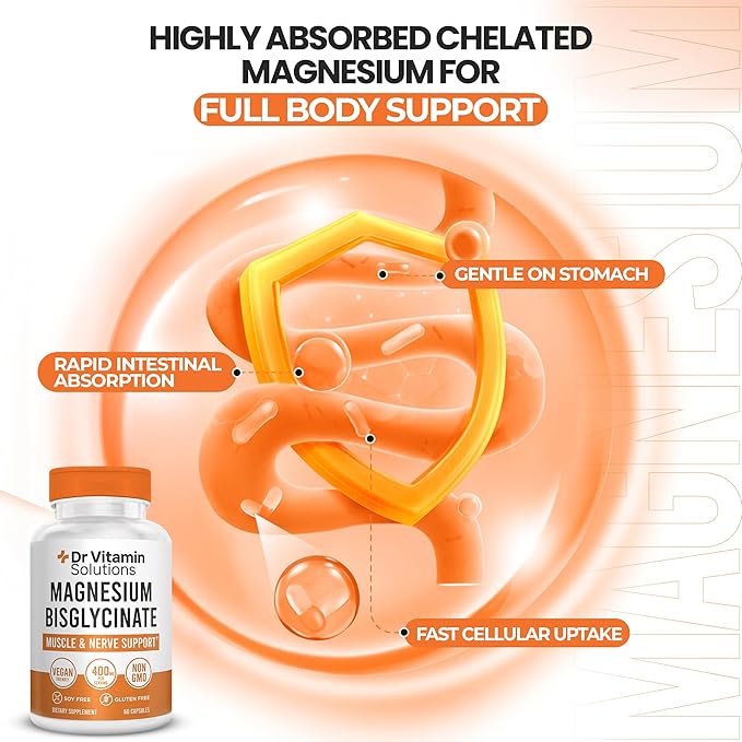 Magnesium Glycinate 400mg (Buffered Magnesium Bisglycinate Chelate) | Albion® Chelated Magnesium for Muscle & Nerve Support + Calm | High Absorption, Gentle on Stomach (1 Bottle, 60 Capsules)