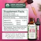 Organic Vitamin B12 1000 mcg Sublingual Liquid Drops For Adults, 1 Year+ Supply - 2 oz, Methylcobalamin & Adenosylcobalamin - Bioactive Blend for Energy, Clarity & Focus - Vegan, Non-GMO, Unflavored