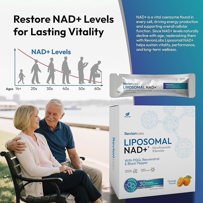 Liposomal NAD+ Liquid Packets - Liposomal Nicotinamide Riboside Resveratrol PQQ for Cellular Health Energy Focus & Healthy Aging
