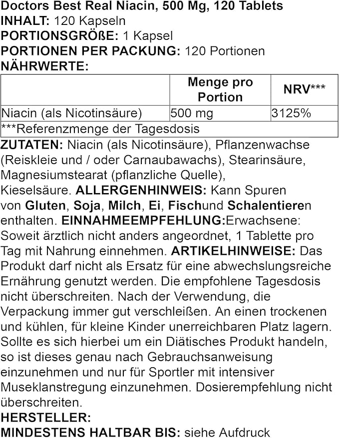 Doctor's BEST Sustained-Release Niacin with niaXtend,Supports Heart Health,Non-GMO,Gluten Free,Vegan 120 Tablets,(Pack of 2)
