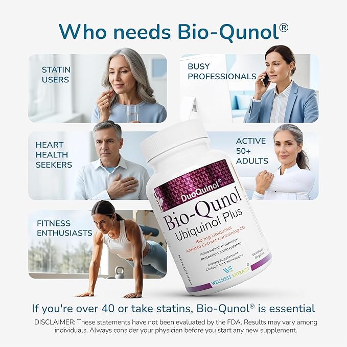 WELLNESS EXTRACT BioQuinol Ubiquinol (CoQ10) with Geranylgeraniol – Master Antioxidant for Heart Health, Cellular Energy 150mg 60 Softgels
