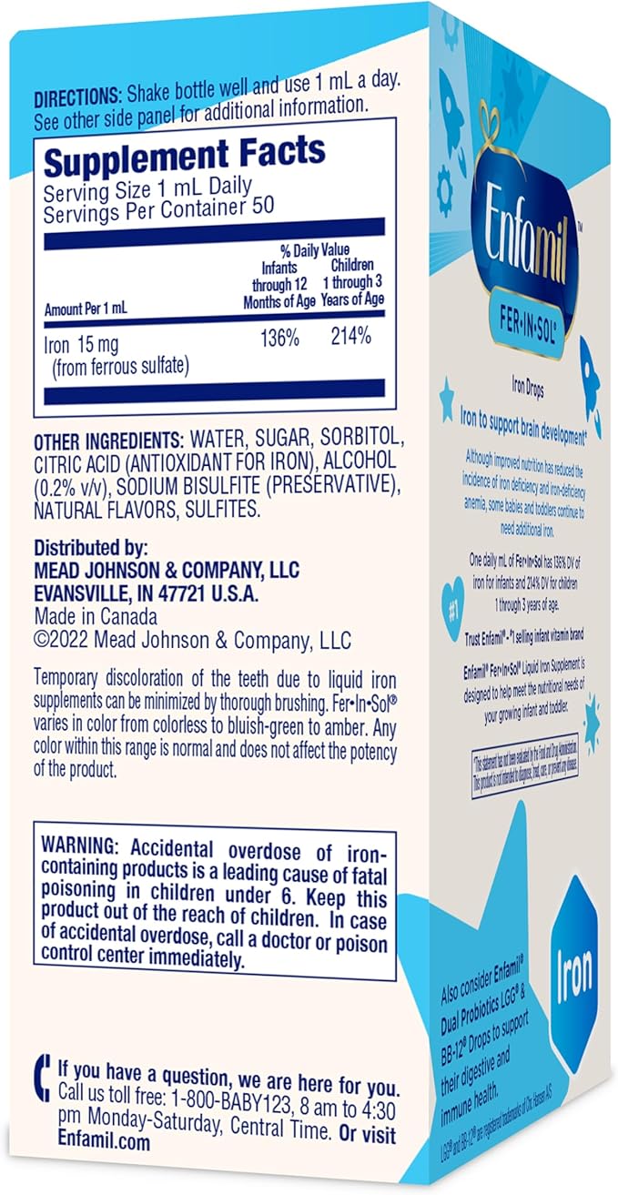 Enfamil Fer-In-Sol Iron Supplement Drops for Infants, 50 mL dropper bottle (Packaging May Vary)