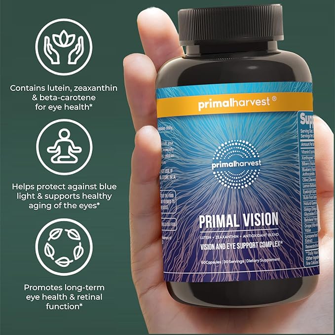Primal Harvest Primal Vision with Lutein, Zeaxanthin, Vitamin A and Zinc for Eye Health, Blue Light Support and Visual Clarity 2 Pack