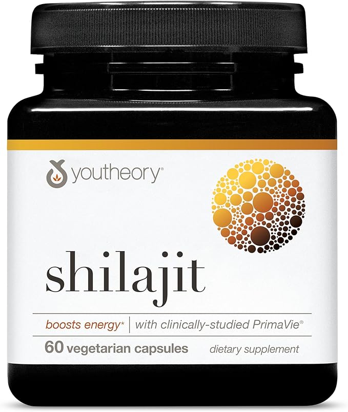 Youtheory Shilajit - PrimaVie Himalayan Shilajit Capsules - Supports Energy, Stamina & Endurance* - Gluten Free - 60 Capsules (30-Day Supply)