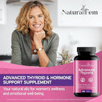 NaturalFem Advanced Thyroid Support & Hormone Balance for Women with Kelp, Turmeric, Milk Thistle, Chlorella, Aquamin & Botanical Formula - Mood & Focus Iodine Supplement - 90 Capsules