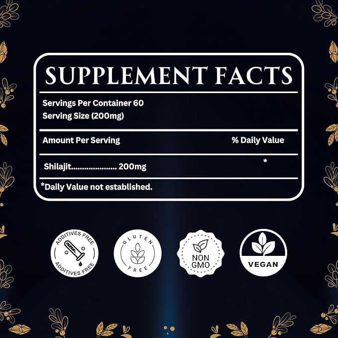 Pure Shilajit Resin Dry Drops - High Potency, Grade A, 100% Pure with Fulvic Acid & 85+ Trace Minerals for Better Energy Metabolism & Immune Support | 60 Easy-to-Take Tablets for Men & Women