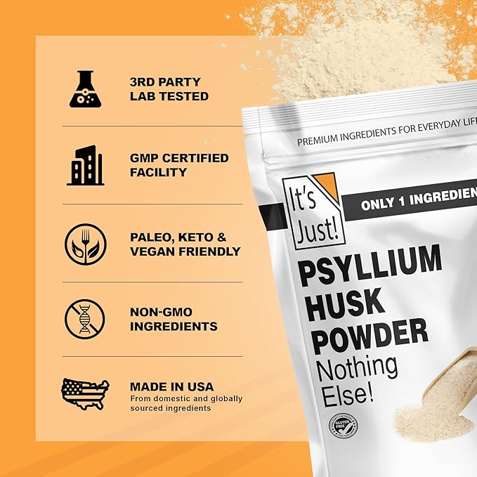 It's Just! - Psyllium Husk Powder, Easy Mixing Dietary Fiber, Cleanse Your Digestive System, Finely Ground Powder, Ideal for Keto Baking, Non-GMO (4 Pound (Pack of 1), Natural/No Added Flavor)