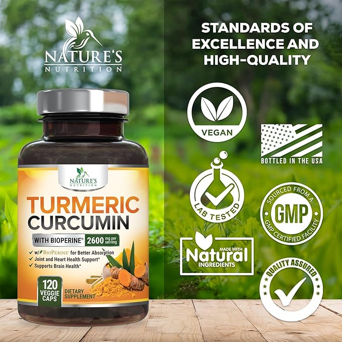 Turmeric Curcumin Supplement - 2400mg Organic Turmeric Per Serving - 95% Curcuminoids & BioPerine Black Pepper Extract for Best Absorption - Natural Vegan Joint Support, Bottled in USA - 120 Capsules