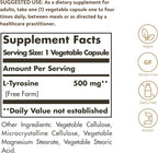 Solgar L-Tyrosine 500 mg, 100 Vegetable Capsules - Brain & Nervous System Support - Vegan, Gluten Free, Dairy Free, Kosher - 100 Servings,Standard Packaging
