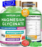60 Day Supply Magnesium Glycinate 400mg Gummies with Ashwagandha, L-Theanine, CoQ10, Vitamin D3 & B6, Sugar Free Magnesium Gummies for Adults & Kids, Stress Relief, Sleep & Calm, Vegan, Gluten Free