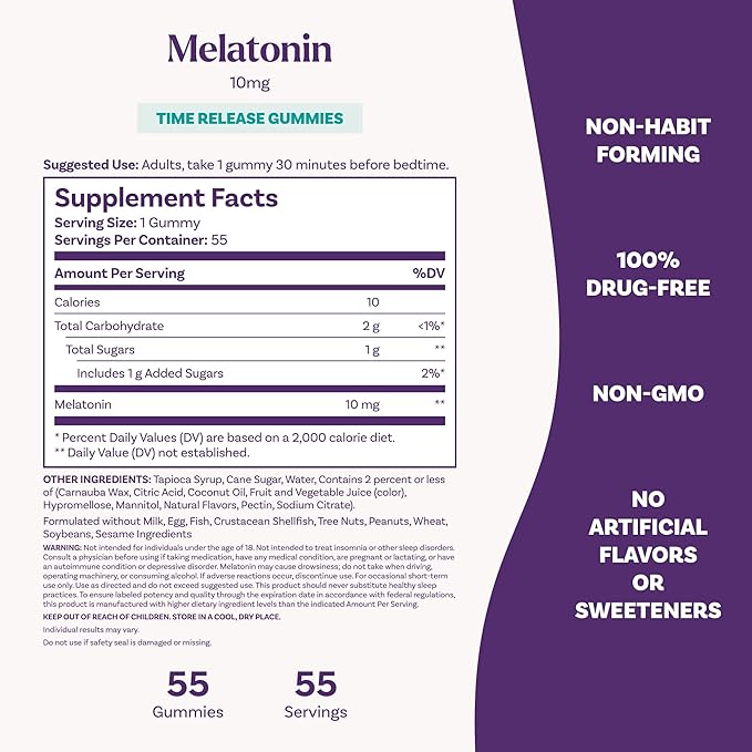 Natrol 10 mg Melatonin Gummies,Time Release Sleep Gummies for Adults,Minimize Wake Ups,Strawberry-Flavored,55 Day Supply,55 Count (Pack of 2)