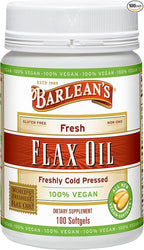 Barlean's Vegan Flaxseed Oil Supplements, Cold-Pressed Flax Seed Supplement Softgels with 1650 mg ALA Fatty Acids, 100 Count