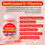 Organic Methylated Vitamin B Gummies: Natural Complex Supplement with B1 B2 B3 B5 B6 B7 B9 B12 Plus D3 Zinc Magnesium Ashwagandha Omega3 - Energy Support for Work Adults Women Men(120Count)