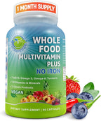 Vegan Whole Food Daily Multivitamin Without Iron, Methylated Multivitamin for Women and Men, Made with Fruits & Vegetables, B-Complex, Probiotics, Enzymes, CoQ10, Omegas, Turmeric, Non-GMO, 90 Count