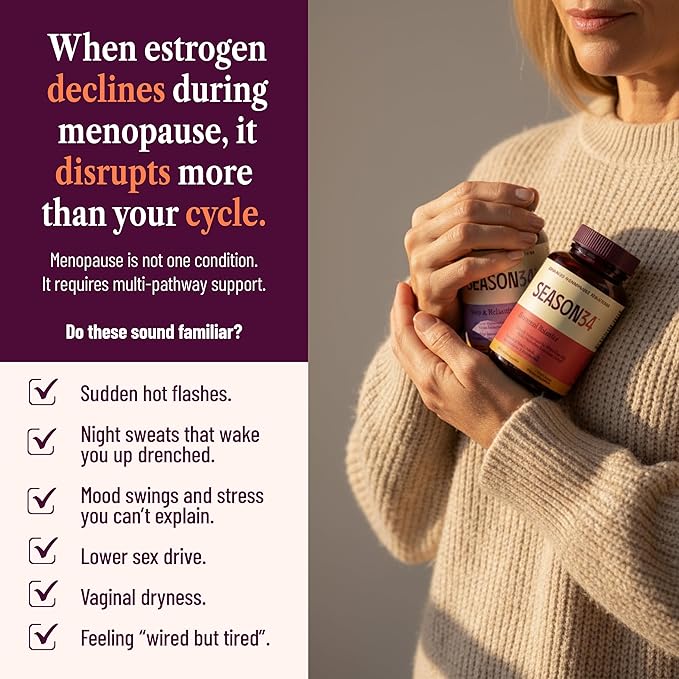 Multi-Symptom Menopause and Perimenopause Herbal Relief for Women | Hot Flashes, Night Sweats, Mood & Libido Support | Black Cohosh, Ashwagandha KSM-66, Isoflavones & Rhapontic | Hormone-Free, 60 Ct