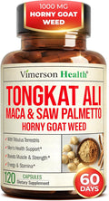 HornyGoatWeed for Men (1000mg per Serving) – Male Enhancing Supplement w/ Maca Root, Tongkat Ali, Saw Palmetto, Panax Ginseng, Tribulus Terrestris & L-Arginine for Energy, Drive & Strength, 120 Count