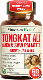 HornyGoatWeed for Men (1000mg per Serving) – Male Enhancing Supplement w/ Maca Root, Tongkat Ali, Saw Palmetto, Panax Ginseng, Tribulus Terrestris & L-Arginine for Energy, Drive & Strength, 120 Count
