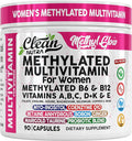 Methylated Multivitamin for Women Vitamins B6 Methyl B12 A B C D K E Folate Choline Omega 3 Thiamine Riboflavin Iron Iodine Magnesium Zinc Selenium Copper Calcium 90 Capsules by Clean Nutra