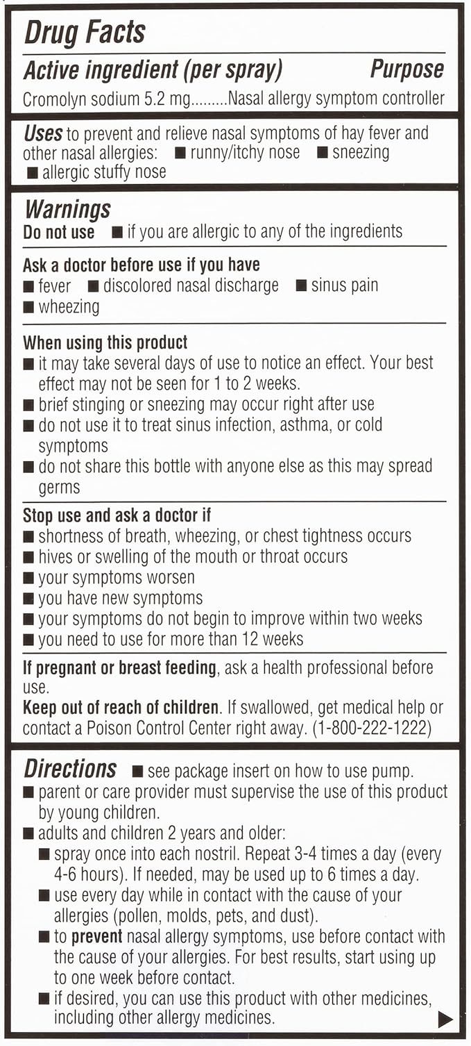 NasalCrom Nasal Spray Allergy Symptom Controller | 200 Sprays | .88 FL OZ (2 Pack)