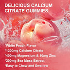 Calcium Citrate 1200mg Gummies with Vitamin D3 K2 - Chewable Calcium Magnesium Zinc d3 Supplement with Sea Moss Extract for Bone, Teeth, Immune Support for Women & Men, White Peach Flavor - 60 Gummies