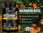 Vitamin C with Rose Hips 1000mg - Pure Ascorbic Acid Supplement - High Dose Vitamin C Capsules for Immune Support - 120 Count