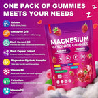 CNFHDI Magnesium Glycinate Gummies 600mg, 120 Counts Chews Sugar Free Magnesium Gummies for Adults & Kids with L-Threonate, Calcium, Zinc & CQ10, Potassium Supplements for Zzz, Brain, Muscle & Relax