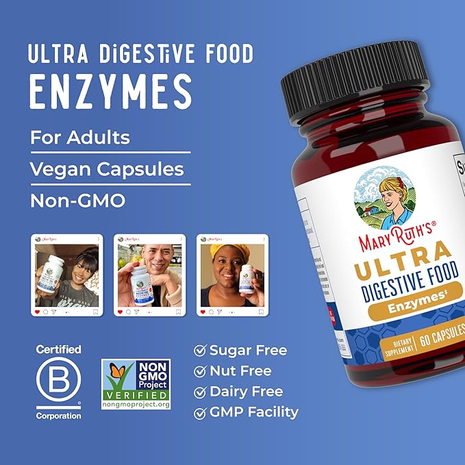 MaryRuth Organics Ultra Digestive Enzymes Capsules | Up to 2 Month Supply | Supplement for Gut Health Support | Digestion & Immune Support with Amylase | Lipase & Lactase | Vegan | 60 Count