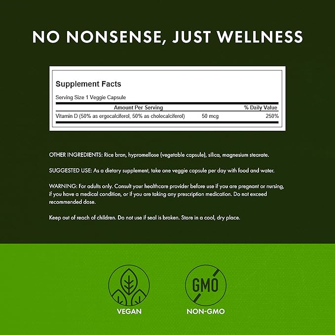 Swanson D2 & D3-2,000 IU - Dental & Bone Health Supplement - Offers Immune Support - Aids Calcium Absorption - Non-GMO - 60 Veggie Capsules (3 Pack)