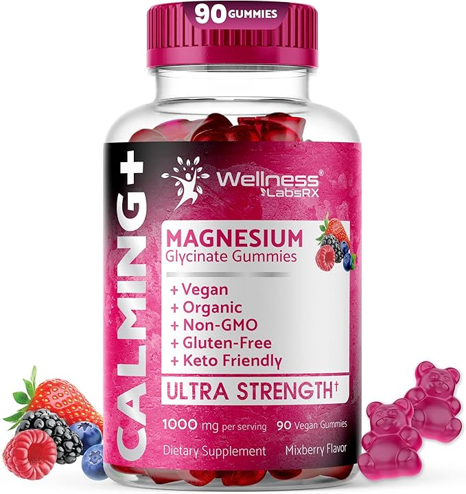 Magnesium Glycinate Gummies, 1000 mg - Magnesium Supplement to Support Relaxation, Heart Health - Chewable Calm Magnesio Gummies for Adults, Glicinato De Magnesio - Mix Berry Flavor