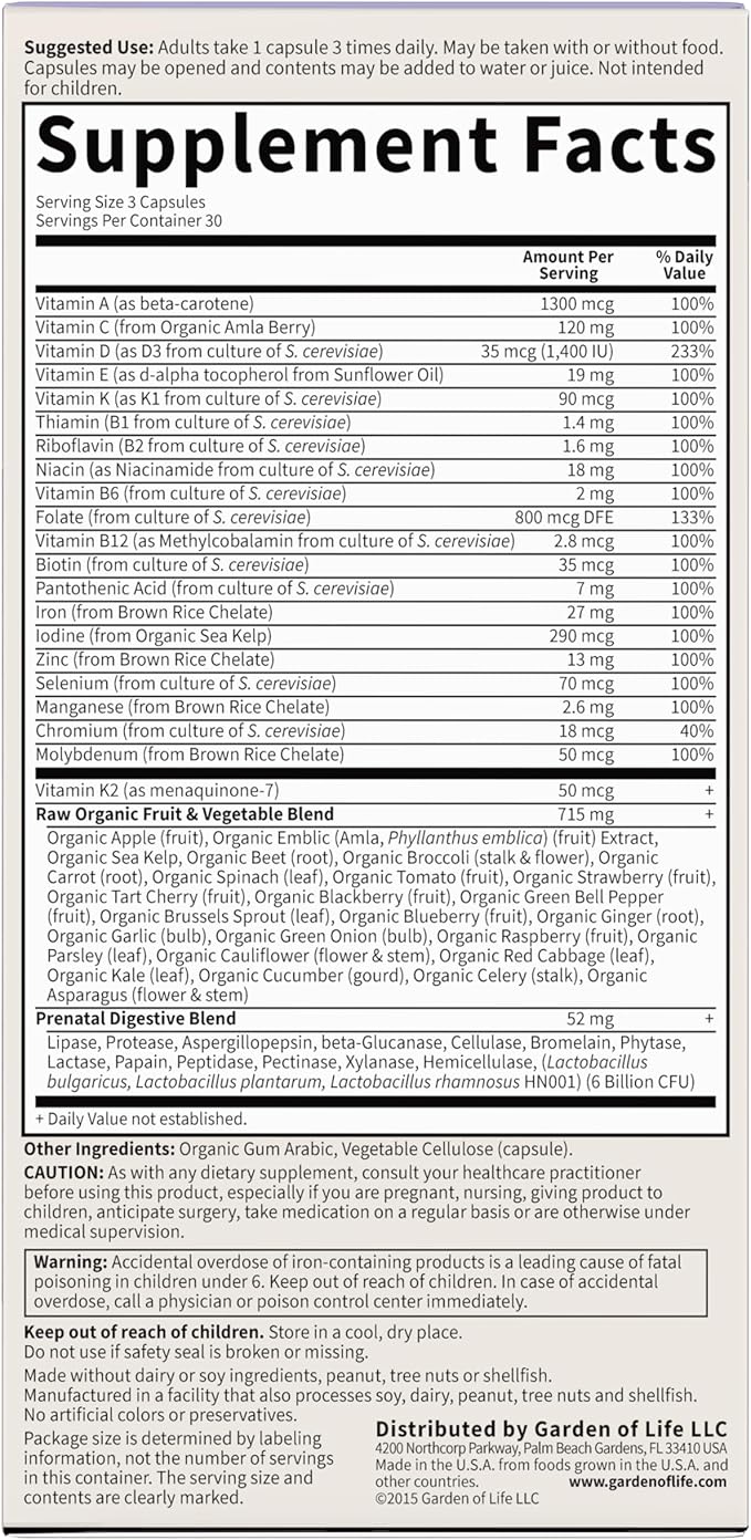 Garden of Life Vitamin Code®, RAW Prenatal™, 90 Vegetarian Capsules