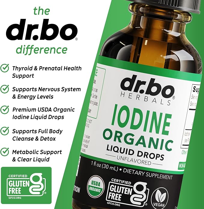 Iodine Liquid Drops Potassium Iodide - 1 Year Supply Pure Clear Organic Iodine Drops Supplement Plus Thyroid Support - Organic Potassium Iodide Liquid Supplement Tincture Thyroid Supplements 1 Fl Oz