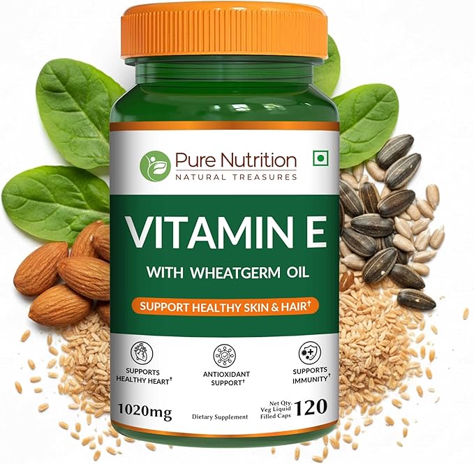 Pure Nutrition Vitamin E with Wheatgerm Oil, 1020mg |120 Caps | Natural Source of Vitamin E | Hair and Skin Supplement | Non GMO