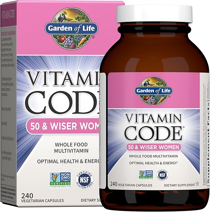Garden of Life Vitamin Code Multivitamin for Women 50 & Over, 240 Capsules, for Women 50 Plus with B Vitamins, Vitamins A, C, D3, E & K, CoQ10, Probiotics & Enzymes