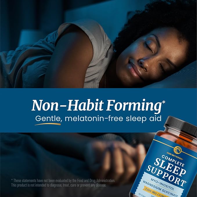 Complete Sleep Support | Myo Inositol + Magnesium Glycinate | Restful Sleep & Relaxation Support | 1100MG Complex | Melatonin-Free, Non-GMO | Inositol Supplement with Magnesium-Glycinate | 60 Ct