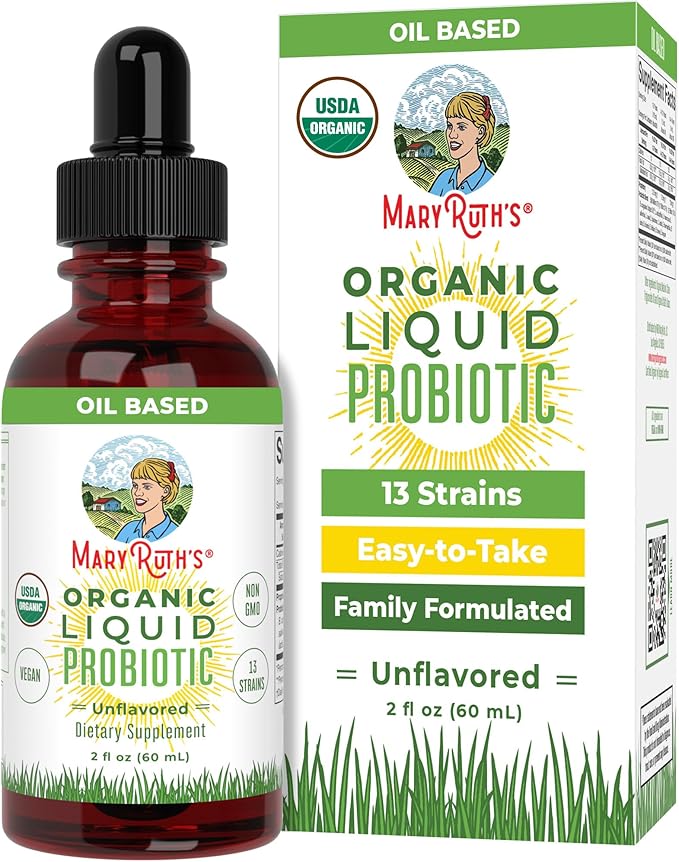 MARYRUTH'S Organics Liquid Probiotic for Ages 4+ | 2 Billion CFU | 13 Probiotic Strains | Gut Health & Digestive Support | Gas & Bloating Support | Vegan | Gluten Free | Travel-Friendly | 20 Servings