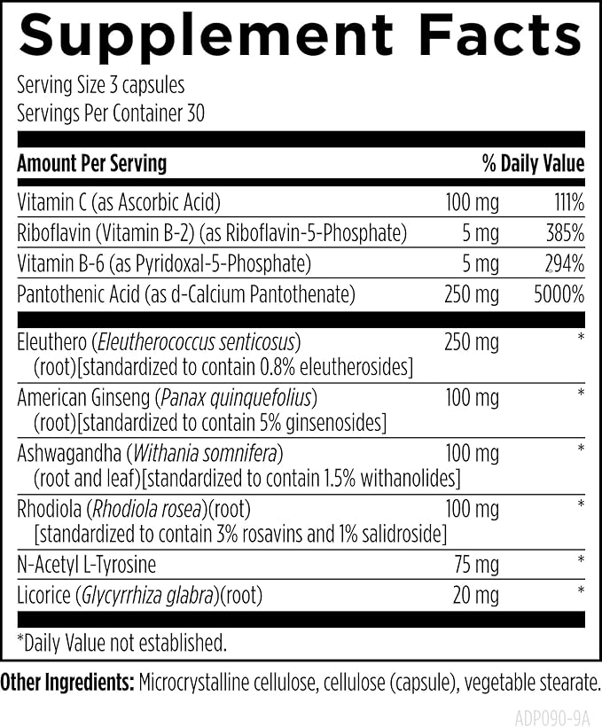 Designs for Health Adrenotone - Adrenal Support Supplement with Rhodiola Rosea, Ashwagandha, Vitamins B6, B2 + B5 - Designed to Support Adrenals + Healthy Cortisol Levels (90 Capsules)